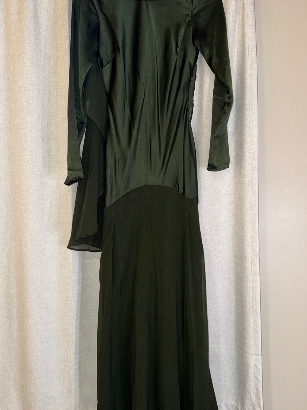 ASOS Cape Detail Ruffle Chiffon Satin Mix Maxi Dress in Dark Green - Picture 3 of 5